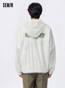 SEMIR Men's Hooded Letter Print Jacket, Loose-Fit Summer Outerwear For Couples, Fashionable And Comfortable