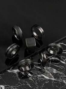 Hipoem 7 Pieces Fashion Design Stainless Steel Snake Pattern Patchwork Text Element Men's Ring Set Suitable For Men's Daily Use Holiday Dating Gift Jewellery - Black - View 3