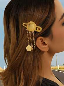 اكسسوارات شعر المرأة ذات الإكسسوارات الموضة - مشبك شعر مذهب مزين بالراين والشراريب، مناسب للارتداء اليومي، مجوهرات للعرائس والزفاف