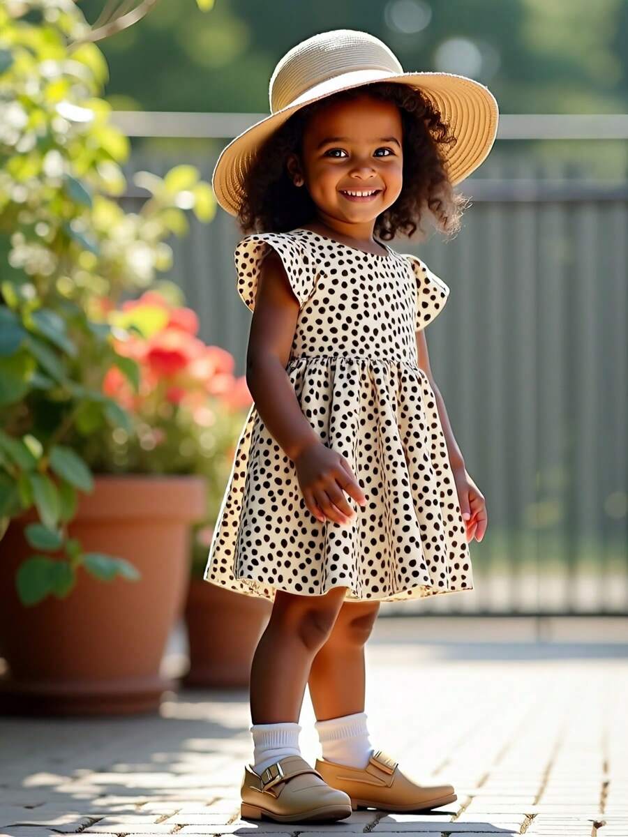 女童新款时尚百搭简约连衣裙，春夏季弹力盖袖连衣裙，儿童柔软舒适，户外休闲装，派对/节日/宴会首选