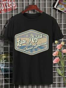 Women's Vintage Late Night With David Letterman T-Shirt | Retro Style Tee | Classic TV Shirt - Black - View 2