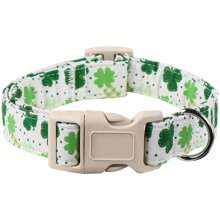 1pc St Patrick's Day Theme White Shamrock Pattern Dog Collars, Soft & Comfortable Fabric Adjustable Random Print Dog Collars, With Quick Release Buckle For Small Medium Large Dogs, Suitable For Dogs To Wear During St Patrick's Day
