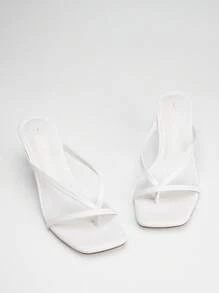 Women Comfortable Kitten Low Heel Thong Heeled Sandals Fashion Square Open Toe Comfort Shoes For Party Casual Slides - trắng - Xem 5