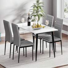 Dining Table And Chairs Set Of 4, 120CM Marble Effect Dining Table With 4 Faux Leather High Back Dining Chairs,Modern Dining Table Set For Home/Kitchen Office - Gray Chair + White Table - View 1