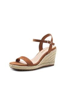 Women's Open Toe Espadrilles Wedge Sandals  With Adjustable Buckle Ankle Strap And Soft Footbed Vacation Shopping Summer Dressy Sandals - màu nâu - Xem 7