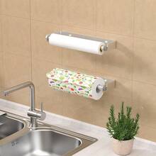 Under Cabinet Paper Towel Holder, Adhesive Or Drill Mount Paper Towel Holder, Wall Mount Paper Towel Holders Kitchen Or Bathroom (Black) - Silver - View 3