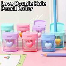 1pc Random Color 1Set Cute Macaron-Colored Pencil Sharpener With Two Holes Lid - Sky Blue/Light Green/Pink, Perfect For Art & Crafts, Perfect For Winter, New Year