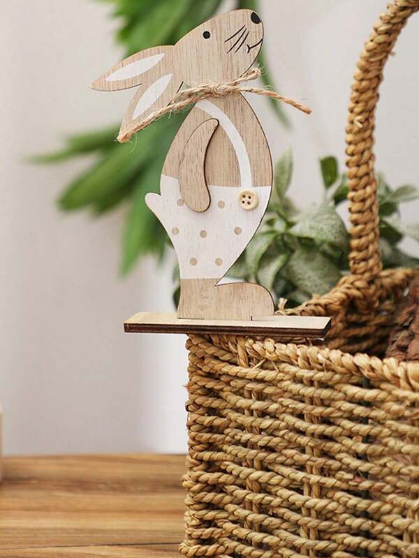 Decorazione in legno artigianale a forma di coniglio di Pasqua, statua in legno decorativa da scrivania in stile nordico