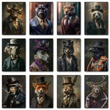 1pc/3PCS Wall Arts Posters Modern Animals Portrait Animal Set Zebra Jaguar Gentleman Chimpanzee Poster Printing Wall Art Picture Canvas Painting Room Home Decoration, Canvas Art, High Quality, Without Frame/With Frame ,Wall Art With Frame - Multicolor - View 5