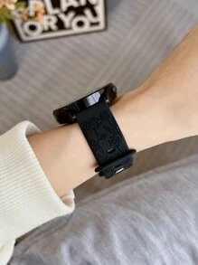20mm 花卉雕花矽膠手錶錶帶，相容 Galaxy Watch 7 6 5 4 40mm 44mm/5 Pro/6 Classic 47mm/Watch 4 Classic/Active 2, 45mm/Watch 3/Watch 4 Classic 42mm 46mm Watch 6 47mm 43mm，波希米亞玫瑰防水運動替換錶帶，相容 Honor，男女適用 - 黑色 - 查看 10