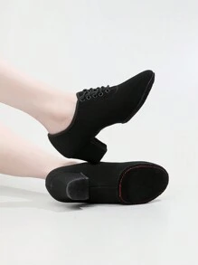 Nuove scarpe da ballo Oxford con lacci nere da donna, sneaker da ballo con suola morbida e tacco medio da 5 cm, perfette per attività da ballo al chiuso come balletto, cha-cha, moderno, latino, ballo da sala, recital, leggere - nero - Visualizzare 2