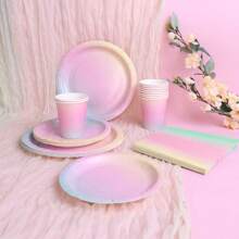 10pcs/20pcs/50pcs, Rainbow Color Party Tableware Set Disposable Paper Plates Napkins Cups. Gold Dot Colored Tableware For Boys Girls Baby Birthday Shower Wedding Party