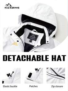 NASBING 女士冬季滑雪夹克 防水防风保暖连帽保暖冬装 防风衣 徒步滑雪露营登山外套 抓绒 - 白色 - 查看 5