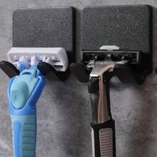 2pcs No-Drill Razor Holder, Wall-Mounted With Hooks For Power Cord, Plug, Clothes, Bags Storage, Bathroom/Dorm Shaver Rack, Convenient Storage (Random Color)