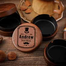 [Personalizado] Cenicero de madera con grabado láser personalizado - Un artículo indispensable para pubs y fiestas - Color caoba - Ver 8