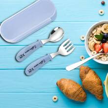 2pcs, Custom Name Tableware Spoon And Fork Set Contains Storage Boxes, Custom Personalized With Any Name, For Boys And Girls, Tableware Set For Holiday Gifts, Perfect For School Lunches, Birthday Gifts, Party Gifts, Easter Gifts, Custom Carved Stainless Steel Tableware Set - Spoon, Fork Included.