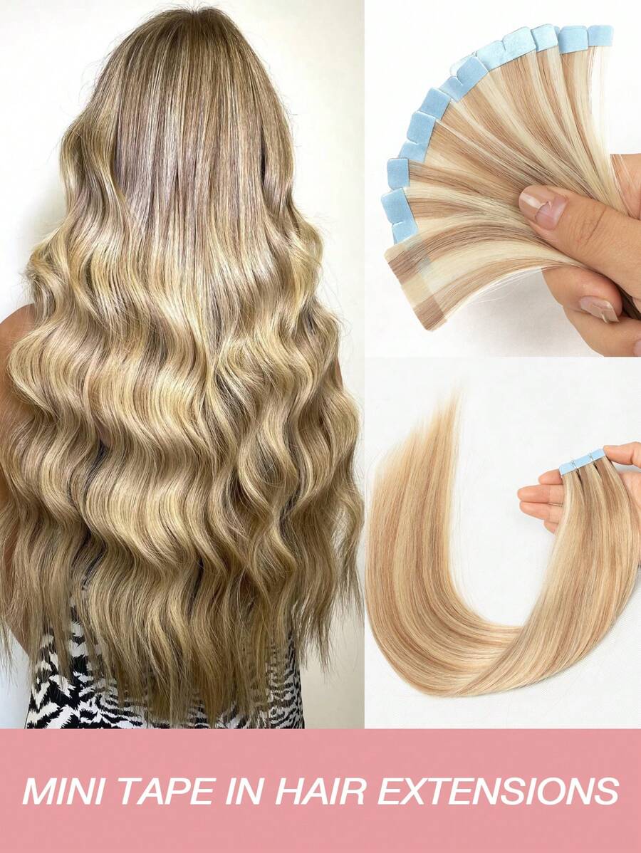 10pcs Mini Tape-In Human Hair Extensions Straight Natural Look Thin Hair Water Proof Skin Weft Tape In Hair Extensions 3x0.8cm Salon Quality Daily Volume Boost For Women Easy Application, Perfect For All Hair Types For Halloween And Christmas Parties Dinners Daily Life Travel Etc Suitable For Beginners - S18/613 - 查看 1