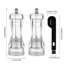 2 Packs Acrylic Salt And Pepper Mill With 2-In-1 Clean Brush, Manual Pepper Mill And Salt Shaker With Adjustable Coarseness And Ceramic Grinding Burr, Used For Pepper, Cumin, Sea Salt, Dry Pepper, Kitchen Gadgets For Home, Restaurant, Camping