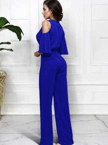 Long Fashion Elegant Casual Wide Leg Pants With Belt - 藍色 - 查看 4