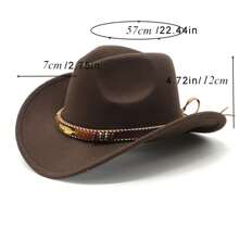 Western Cowboy Hat Faux Felt Leather Wide Brim Hat Classic Outdoor Travel Cap With Strap For Halloween Adult Men Women Cowgirl Costume - 咖啡色 - 查看 2
