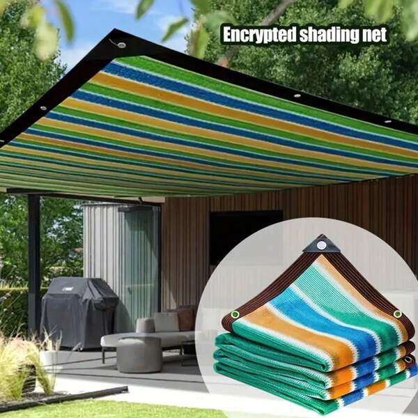 1 Pc Multi-Color Striped High Density Breathable Sunshade Net - Durable Plastic Outdoor Sunshade Fabric, Suitable For Patio, Picnic, Carport, Garden, Balcony And Porch Awning