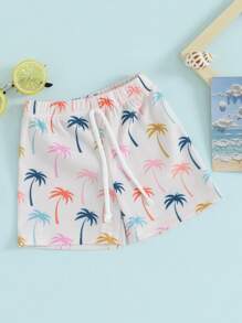 Toddler Boys Swim Trunks Fashion Print Elastic Waist Shorts Baby Beach Board Shorts - trắng - Xem 5