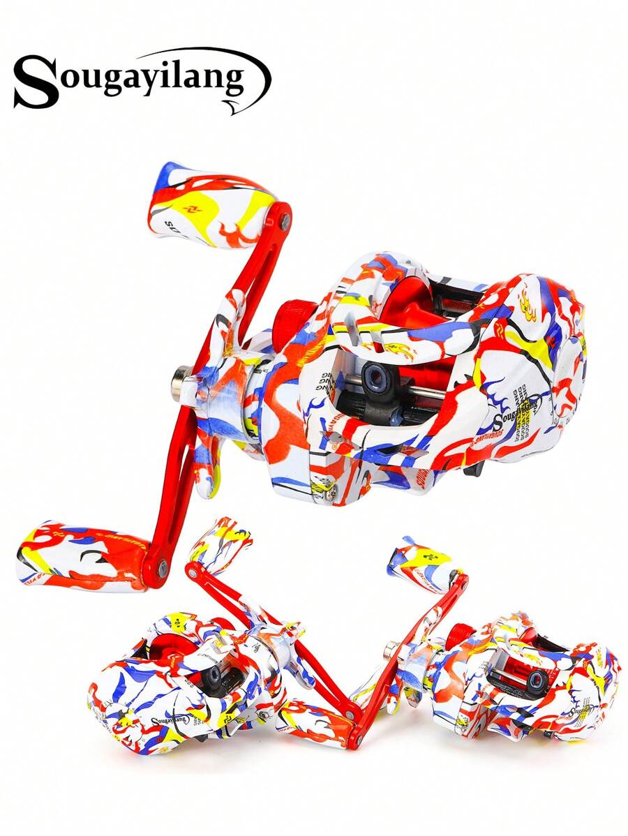 SOUGAYILANG New Asymmetric Pattern Design Ambidextrous Fishing Reel, Aluminum Alloy, 7.2:1 High-Speed Gear Ratio, Magnetic Brake System, Suitable For Smooth Casting In Fresh And Salt Water - Multicolor - View 1