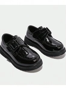 Boys' Fashionable Black Soft Sole Leather Dress Shoes, British Style