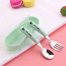 2pcs, Custom Name Tableware Spoon And Fork Set Contains Storage Boxes, Custom Personalized With Any Name, For Boys And Girls, Tableware Set For Holiday Gifts, Perfect For School Lunches, Birthday Gifts, Party Gifts, Easter Gifts, Custom Carved Stainless Steel Tableware Set - Spoon, Fork Included.