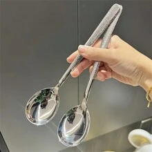 8/16/24件套优雅不锈钢锤纹圆头汤匙 - 适用于汤、米饭和甜点 - 耐用厨房和餐桌用具，汤匙 - 銀色 - 查看 5