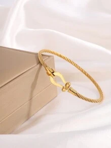 1 pezzo Braccialetto in fili con fibbia a forma di staffa in acciaio inossidabile, accessorio di moda casual, gioiello classico adatto per ogni occasione