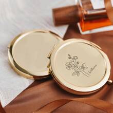 Miroir de poche personnalisé avec fleurs de naissance - Miroir compact personnalisé avec nom - Cadeaux de demoiselle d'honneur, portable, pliable et réversible, miroir de maquillage, cadeaux de enterrement de vie de jeune fille, cadeau d'anniversaire pour elle, miroir de retouche pour fille, un cadeau chaleureux pour les filles, sœurs et meilleures amies