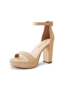 Women Platform Chunky High Heeled Sandals Ankle Strap Open Toe 4-Inch Block Heels Dress Shoes For Wedding Party Evening - khỏa thân - Xem 4