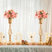 GOQODO 2/6/10 件，水晶花架婚礼桌面中心装饰，高大优雅的金属插花架，桌面金属花瓶适用于婚礼派对晚宴活动酒店家居装饰母亲节礼物塑料花，金色，婚礼装饰，中心装饰，桌面装饰，派对