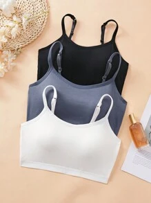 3PCS Women's Solid Color One-Piece Adjustable Shoulder Strap Is Comfortable, And There Is No Steel Ring With Its Own Chest Pad, Tube Top Underwear, Sports Sleep Bra Vest Underwear.
