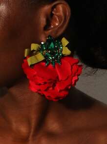 1pair Full Rhinestone Bowknot & Flower Earrings Suitable For Women To Attend Parties And Wear Daily Valentines - Multicolor - View 12