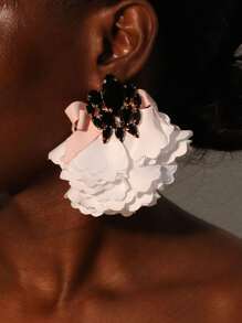 1pair Full Rhinestone Bowknot & Flower Earrings Suitable For Women To Attend Parties And Wear Daily Valentines - Multicolor - View 14