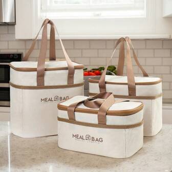 大容量牛津布午餐盒袋带收纳网袋适合上班族学生带食物外出野餐带铝箔内衬防水防污保温防水餐袋便当袋加厚米饭携带袋