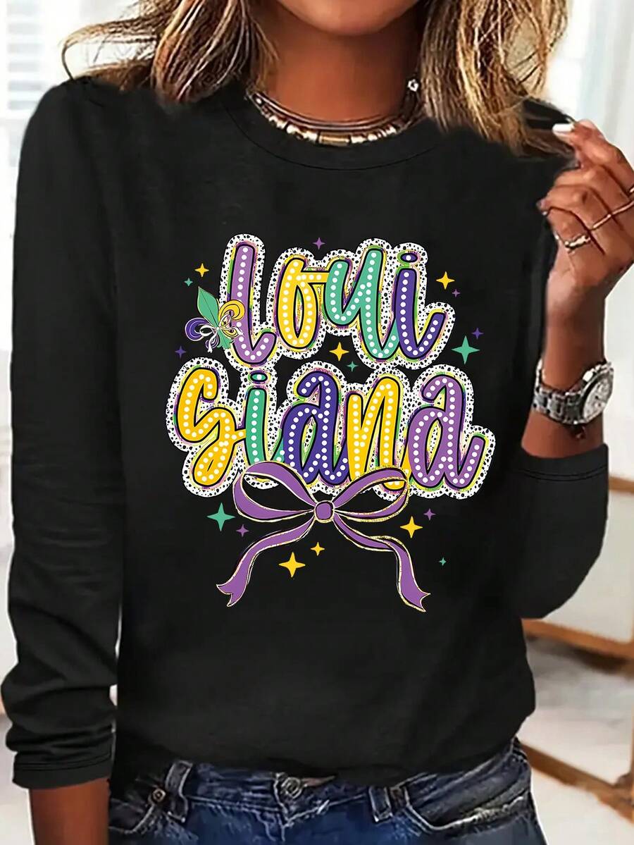 Plus Size Plain Color Casual Long Sleeve T-Shirt, Versatile Autumn - Black - View 1