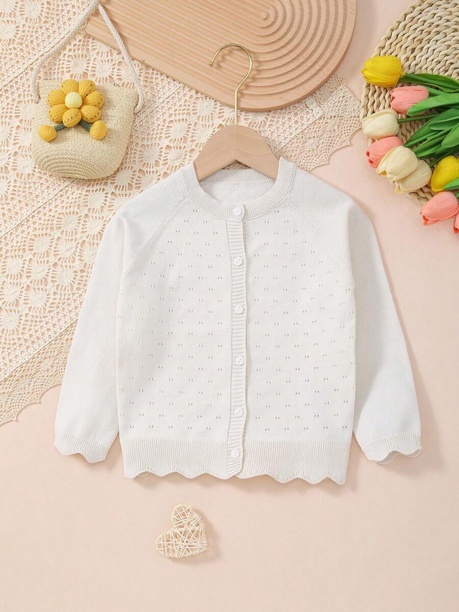 Young Girl Lightweight Button Hollow Out Knitted Cardigan