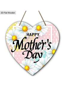 1 szt. w kształcie serca, drewniany wiszący znak na Dzień Matki, 2D płaski nadruk, dekoracyjny znak z białą stokrotką, przemyślany prezent dla matki, świąteczna dekoracja na Dzień Matki