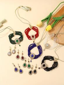 女士项链耳环套装，流行首饰套装，复古宫廷风格，新娘婚礼派对项链耳环套装