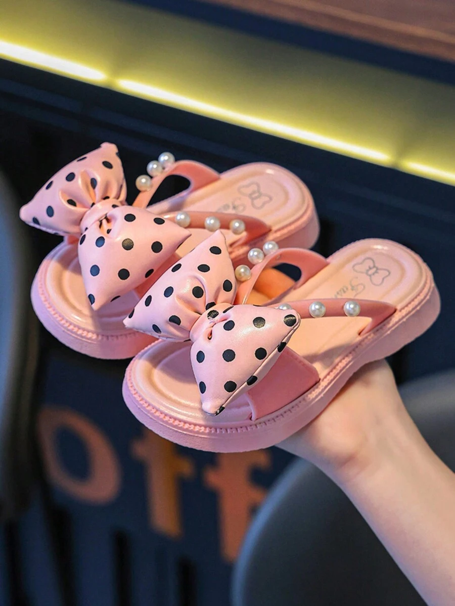 Dép nơ cho bé gái, Dép xỏ ngón đế bằng thời trang mới 2025 cho mùa hè - Hồng - Xem 1