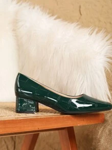 Stylish Simple Square Toe Thick Heel PU Leather Women High Heels Shoes