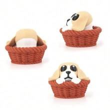 3D Printed Cute Corgi Puppy, Realistic Animal Model, Small Dog Sitting Inside A Basket
