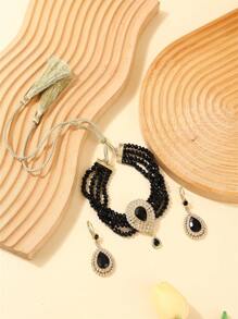 女士项链耳环套装，流行首饰套装，复古宫廷风格，新娘婚礼派对项链耳环套装