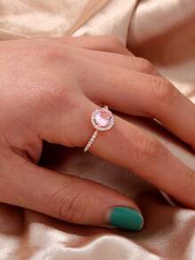 Tkool 1 件镀玫瑰金女士戒指，镶嵌闪亮锆石，新颖圆形设计