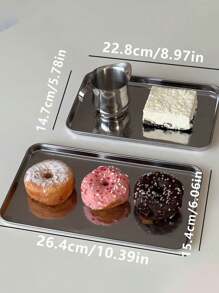 2 个蛋糕托盘，1 大 1 小，两件式甜点盘，不锈钢矩形蛋糕和甜点小吃拼盘，适用于咖啡厅和下午茶，304 不锈钢（非 201 材质） - 彩色 - 查看 8