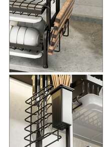 Multifunctional 3-Tier Iron And Plastic Dish Rack - 黑色 - 查看 2