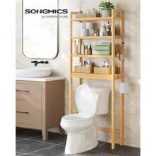 Mueble para Inodoro, Estante sobre Inodoro, Estantería de 4 Niveles, Estante Ajustable, Beige Natural MBTS041N01 - 1 - Ver 4